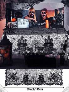 Halloween Tablecloth, Spider Web Lace Tablecloth, Black Lace Gothic Halloween Decor, Spider Web Tablecloth Black Tablecloth, Rectangular Halloween Tablecloth, Suitable For Party Gothic Horror Home Decor - Black - View 4