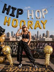 14pcs Hip Hop Theme Letter Balloon Set, Suitable For Birthday, Hip Hop Party, Cool Boy/Girl Party, Music Theme, KTV/Stage Backdrop, Street Culture Theme Party - Multicolor - View 6