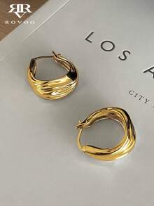 1 Pair Fashion Asymmetrical Geometric Minimalist Copper Hoop Earrings Suitable For Women's Daily Casual Wear - Yellow Gold - View 7