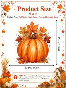 1pc Fall Pumpkin And Maple Leaves Wall Sticker, Autumn Theme PVC Self-Adhesive Wall Decal, Waterproof Removable Autumn Wall Decor, Peel And Stick, For Living Room Bedroom Entryway Party Background, Thanksgiving Home Decoration - Autumn Harvest Theme - View 2