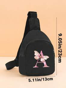 1PC Pink Butterfly A-Z Initial Toddler Comfortable Chest Bag, Suitable For Toddler Daily Outings Mini Small Bag, Outdoor Play Crossbody Waist Bag - Black - View 3