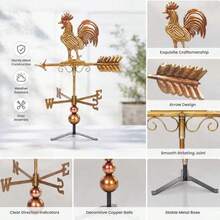 Metal Rooster Weathervane, Powder Coated Rust Resistant Finish, Roof Mount Wind Direction Indicator, Classic Farmhouse Garden Decor, Russet, 18.9 Inch-XY733701 - 1 - View 3