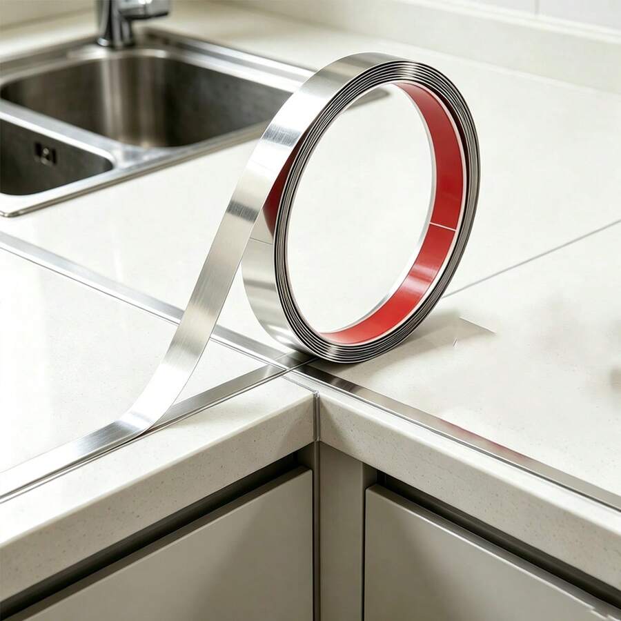 1 Gulungan 5m Lis Tepi Dinding Perekat Diri Stainless Steel, Strip Tepi Dekoratif Logam, Lis Tepi Datar Tanpa Bor, Cocok Untuk Dinding Latar Belakang TV, Tepi Langit-langit - perak - View 1