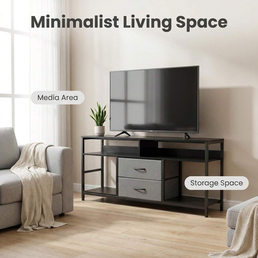Modern  TV Stand With Storage Drawers, Industrial Entertainment Center Console Table With Open Shelves For Living Room