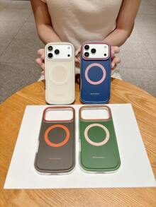 KOOLIFE 1pc Matte Orange & Green Magnetic Phone Case, C+TPU Shockproof Protective Shell, Minimalist Macaron Style Fashion Design, Compatible With MagSafe Wireless Charging, Scratch-Resistant Lens Protection, Gift Phone Case, Suitable For Apple 17/17 Pro/17 Pro Max/17 Air/16/15/14/13 - Matte Orange With Green Accents - View 9