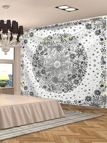 1pc Bookshelf Graphic Printed Tapestry, Modern Polyester Square Decorative Wall Hanging Suitable For Living Room And Bedroom - White - View 3