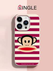 官方授權 Paul Frank 液態矽膠手機殼，全方位防摔保護鏡頭，卡通猴子條紋字母圖案，新款適用於 iPhone 11/12/13/14/15/16/17 Pro Max 系列手機保護殼，節日禮物，日常通勤，日常防摔高吸引力設計 - 彩色 - 查看 2