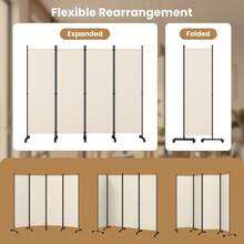 [Free Shipping] 4-Panel Room Divider With Lockable Wheels For Living Room-Beige-XY744263 - FXCPPLHTXPEEX - View 8