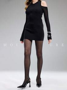 MOIRÉALLURE 1雙純色適合日常生活的時尚褲襪 - 黑色 - 查看 4