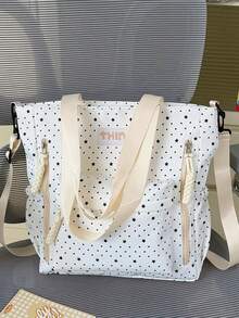 Bolso Tote/Bandolera de Gran Capacidad con Estampado de Letras de Moda Casual, Adecuado para Universidad/Aula/Desplazamiento/Trabajo/Oficina/Vacaciones/Fiesta/Viaje y Otras Ocasiones, Adecuado para Niñas, Estudiantes Universitarias, Mujeres Jóvenes, Perfecto para Llevar Libros, Compras, Útiles Escolares, Bolso Tote de Gran Capacidad, Diseño de Múltiples Bolsillos, Adecuado para Playa, Escuela, Trabajo y Uso Diario. - Blanco - Ver 3