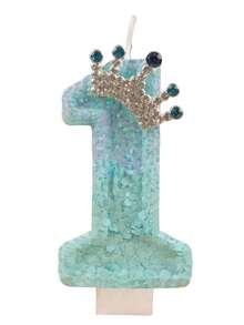 1pc Ice Blue Glitter Number Birthday Candle 0-9, Luxury Crown Style, Suitable For Girls' First Birthday Party, Princess Theme Cake Decoration, Kids Dessert Decoration - Ice Blue - View 10