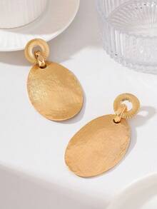 1 Pair Bohemian Style Metal Texture Three-Section Teardrop Earrings, Vintage Metal Texture Long Earrings, Fashionable Unique Jewelry For Women, Suitable For Party And Daily Wear <Hollow Craftsmanship In The Middle Of Earrings, Avoid Strong Pulling And Squeezing During Daily Wear And Storage> - Yellow Gold - View 4