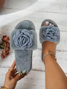 Women's Gray Solid Color Bohemian Fabric Patchwork Casual Fashion Slide Slippers For Home Wear, Spring And Autumn - Grey - View 6