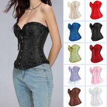 Elegantes Vintage-Korsett-Top im Hofstil mit Vorderknöpfen, Schnürung hinten, Taillenformung durch Stäbe, geeignet für Hochzeit, Party, Halloween-Outfit - Verschiedenfarbig - Übersicht 8