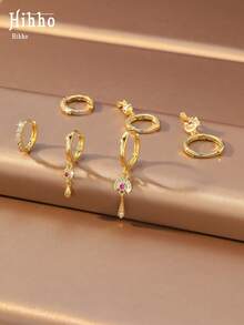 Hihho 3 Pairs French Luxury Style Exquisite Women's Accessories Suitable For Shopping, Commuting, Daily Wear And Dating - Earrings Set - View 3