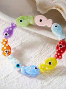 1pc Children's European & American Bohemian Style Ceramic Fish Bead Colorblock Bracelet, Cute Daily Accessory - Multicolor - View 5