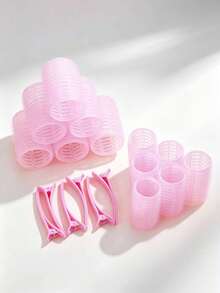 24pcs Pink Women's Hair Curling Set, Includes Hair Clips And Self-Adhesive Curlers, Suitable For Long, Medium, Short Hair And Bangs, DIY Hair Curling Tools, Salon Tools, Perfect As Back To School Gift - Pink - View 11