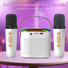 Small Karaoke Machine With 2 Wireless Microphones, USB Charging. Portable Karaoke Machines, Birthday Gifts, Family Gatherings, Outdoor Trips And LED Lights, Compatible With All Smartphones - White - View 9