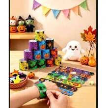6/12/24pcs Random Style Halloween Print Slap Bracelets, Pumpkin Ghost Bat Skull Multi-Pattern Wristbands, Costume Party Dress Up, Classroom Rewards And Holiday Return Gifts - Multicolor - View 1