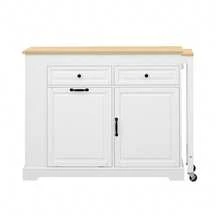Kitchen Island On Wheels, Kitchen Island With Extendable Dining Corner, Waste Compartment And Drawers, Mobile Freestanding Kitchen Island, Ideal For Kitchen And Dining Room (White) - 白色+自然木材色 - 查看 6