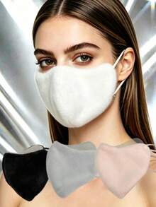 1pc Women's Faux Rabbit Fur Warm Mask With Adjustable Ear Loops, Windproof And Cold-Resistant Fleece Face Mask, Soft And Fluffy, Slim Fit, Reusable For Winter Outdoor Cycling And Skiing - Multicolor - View 11