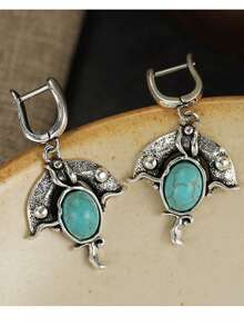 Gmzalx Women's Vintage Branch Texture Hanging Earrings, Versatile Elegant Daily Commute Accessory - Baby Blue - View 5
