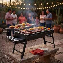 Parrilla BBQ Portátil Plegable de Carbón Asador para Barbacoa Camping Jardín Picnic Exterior Acero Inoxidable Resistente - A - Ver 6