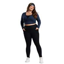 Casualizze Pilates Wrap Blouse, Cropped Top, V-Neck, Long Sleeves, Fitness Style, Tie Detail, Soft And Comfortable Viscose, One Size Fits Sizes 38 To 44 (Brazilian Sizes). - 藏蓝色 - 查看 1