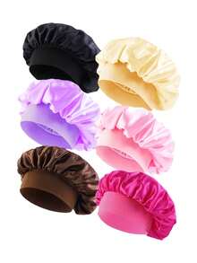 CONFLASS 10pcs Assorted Satin Wide Brim Sleep Cap/Hair Cover For Women, Suitable For Daily Use, Random Colors - Multicolor - View 16