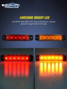 GLANBERT 8个/包 超亮6LED卡车侧灯，防水拖车卡车指示灯，12V 24V宽幅示廓灯，紧急警示灯，转向灯 - 彩色 - 查看 4