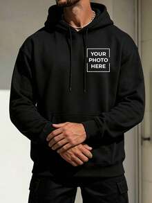 Custom Men's Hoodie, Multiple Text Options. Just Upload Your Image To Get Yours. Fashionable Choice, Create Your Unique Exclusive Hoodie. Whether For Yourself Or As A Gift For Friends, It's A Perfect Choice. - Black - View 1