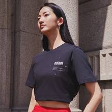 Adidas (ADIDAS) Small Linear Logo Tee Pure Cotton Sports Casual Short Sleeve Crew Neck T-Shirt JI9076 - Black - View 1