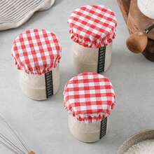 1/6pcs Elastic Grid Fabric Jar Covers, Reusable Chlorine-Free Breathable Multi-Purpose Covers For Sourdough Fermentation, Glass Jars, Tea Cups, Bread Baskets And Food Storage - Multicolor - View 3