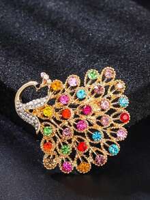 1pc Colorful Premium Peacock Brooch, Versatile Personalized Dress Clothing Accessory Lapel Pin - Gold - View 2