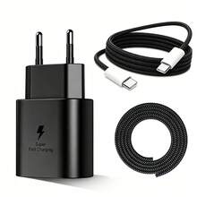 3pcs/1set/1pc EU Standard Super Fast Charging Kit (EU Standard Charger With 3.3ft/6.6ft Charging Cable And 1.4m Cable Protector), EU Standard Travel Plug Adapter Compatible With Samsung Galaxy S26 S25 S24 S23 S22 S21, USB-C Wall Charger With 3.3ft/6.6ft Fast Charging Cable, Compatible With IPhone 17/17 Pro/17 Pro Max/Pro/16/15 - View 10