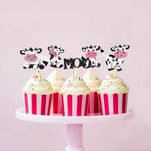 10/20pcs Cute Cow Theme Cupcake Toppers, "MOO" Party Decorations, Children's Birthday Farm Animal Cake Picks, Suitable For Baby Shower - Cow MOO - View 8