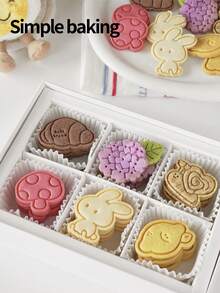 1 pieza Molde de galleta con forma de conejo lindo, 1 pieza Sello de galleta con patrón de conejo, crisantemo y rosa, 1 pieza Molde de galleta para hornear padre-hijo, 1 set Kit de herramientas para hacer postres en forma de corazón para mamá - Ver 12
