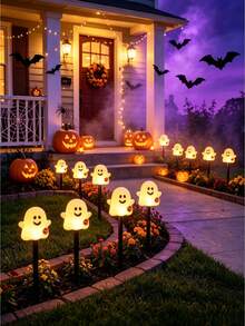 Halloween Ghost Solar String Lights, Waterproof Solar LED Ground Stake Lights, Auto Charging, 8 Hours Working Time, Cute Pumpkin Pattern Ghost Design, Suitable For Yard, Flower Bed, Pathway, Porch And Halloween Party Decoration - Multicolor - View 2