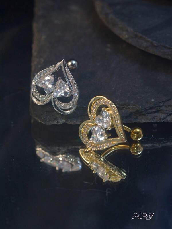 Joya de piercing de ombligo con circonita cúbica en forma de corazón