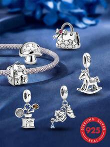 1 Piece Of Fashionable 925 Sterling Silver Mushroom Bead With Diamonds, Suitable For Women's Bracelets And DIY Jewelry Making - Style 1 - View 1