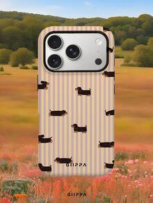 GIIPPA 1件粉黃色垂直條紋背景搭配臘腸狗圖案設計手機殼，適用於Phone 17 Pro Max，兼容Phone 16 Pro Max、15 Pro Max、14 Pro Max，韓系高端時尚趣味手機殼，兼容11/12/13/14/15/16 Pro Max Plus，優雅設計男女皆宜，適合送給女友的聖誕節、情人節、復活節、婚禮季及生日完美禮物 - 粉色 - 查看 8