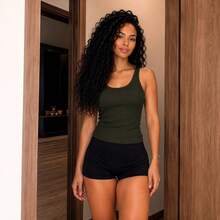 Women's Basic Ribbed Tank Top - Militaire verte - Voir 3