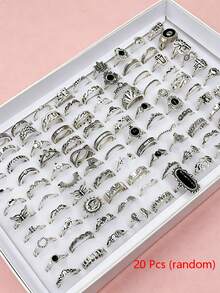 Set Cincin Wanita 20 Buah dengan Berbagai Elemen, Cincin Jari Gaya Campuran Punk Hip-Hop, Aksesori Jari untuk Pesta, Liburan, dan Pemakaian Sehari-hari, Hadiah Perhiasan Fashion, Aneka Pilihan Acak - Cincin punk - View 10