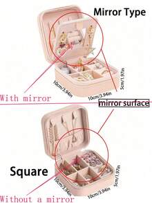1 pieza Caja de almacenamiento de joyas mini, caja de joyas de viaje con cremallera y espejo, adecuada para guardar anillos, colgantes, aretes, collares y talla grande - Joyero - Ver 2