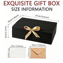 10組/1個附蓋禮品盒，10.6x7.8x3.1英吋，伴郎求婚盒，附緞帶豪華禮品盒，伴娘盒，1個裝婚禮包裝禮盒，適用生日、聖誕、派對，含15組信封與感謝卡 - 黑色的 - 查看 3