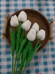 3pcs/6pcs Mini White Tulip Artificial Flowers, Wedding Home Decor, Realistic Fake Tulips Gifts Birthday Graduation - White - View 5