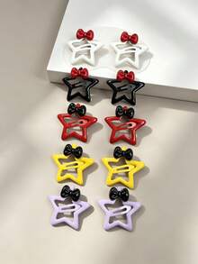10pcs Five-Star Mini Bow Mixed Color BB Clips, Colorful Mini BB Clips Suitable For Kids Daily Wear, Back To School Season Gifts, Holiday Party Hair Accessories - Multicolor - View 7