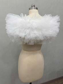 1 buah Aksesori Kerah Jubah Pendek Pengantin dari Tulle Putih Mengembang - MultiWarna - View 3