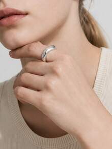 Minimalist & Unique S925 Sterling Silver 18K Gold Plated Glossy Wave Design Bold Women's Ring - Platinum Ripple Wave Thin Ring - View 4