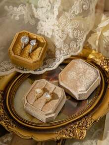 1/2pcs Premium Velvet Hexagon/Octagon Double Ring Jewelry Box, Mother's Day/Valentine's Day/Friend's Birthday Gift - Multicolor - View 3